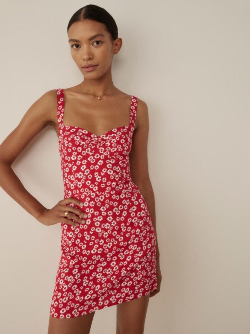 REFORMATION Baldwin Red Smocked Dress